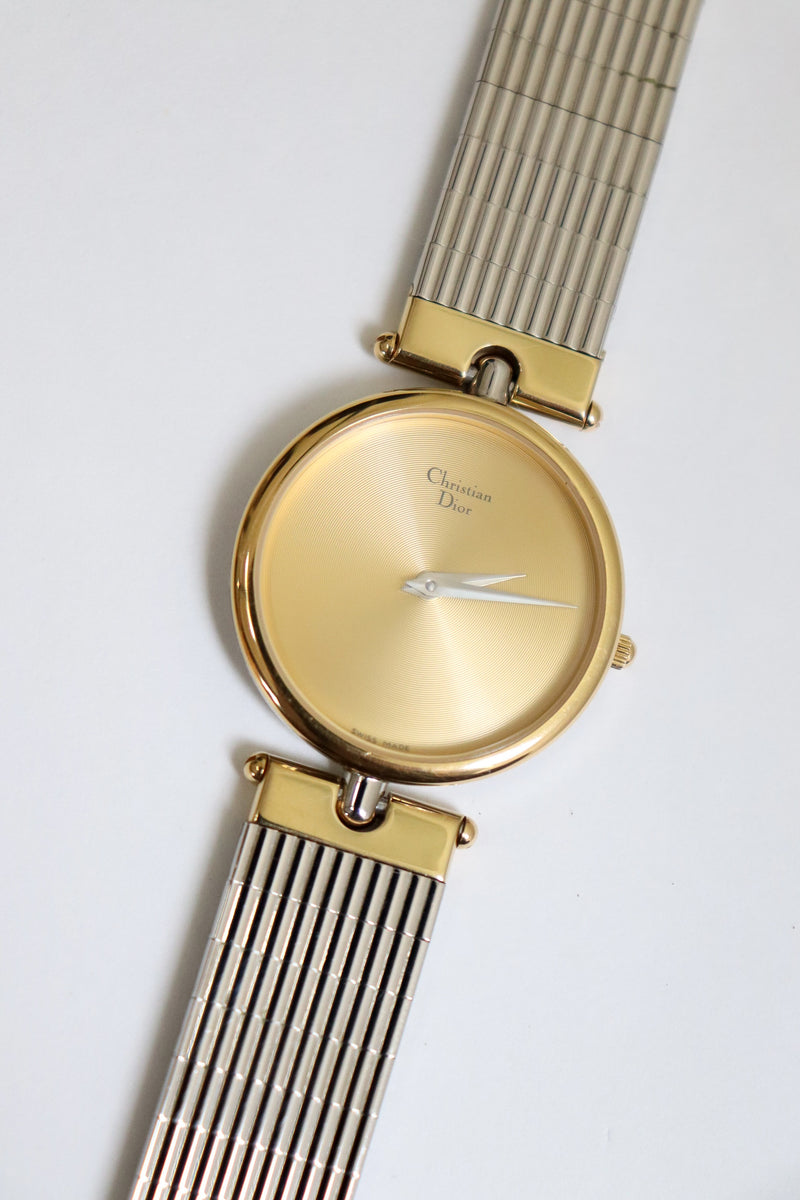 Christian Dior 1990s Golden Dial Round Two Tone Watch - Large