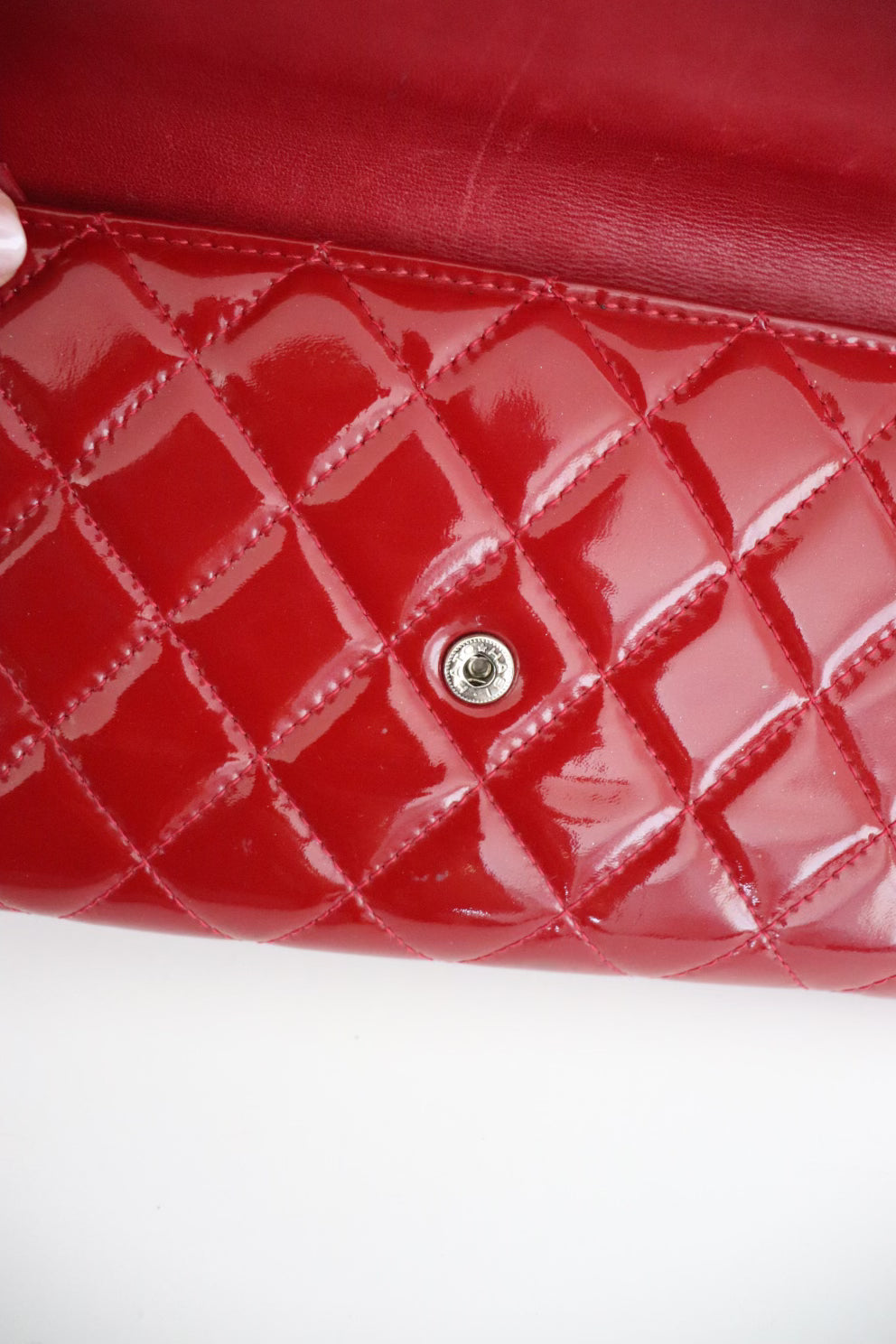 Chanel red quilted patent leather wallet