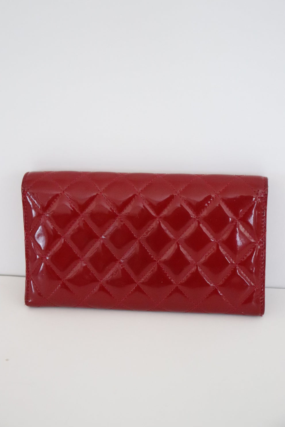 Chanel red quilted patent leather wallet