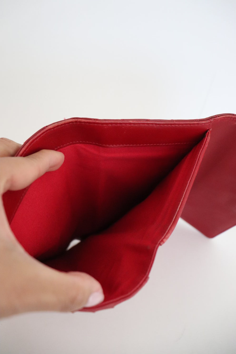 Chanel red quilted patent leather wallet