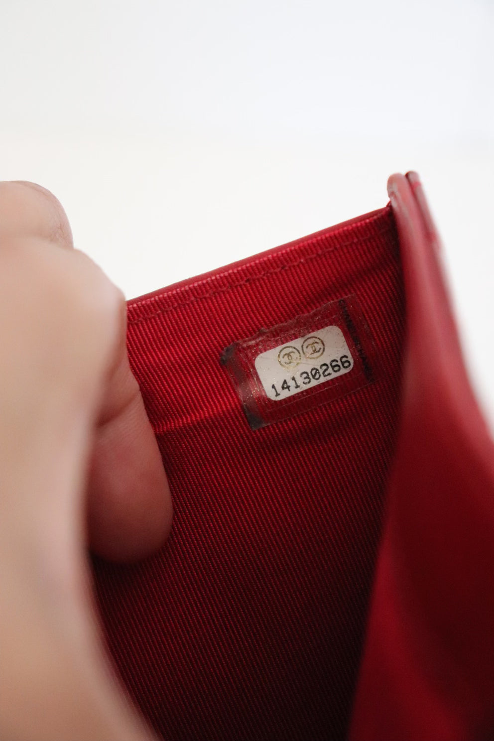 Chanel red quilted patent leather wallet