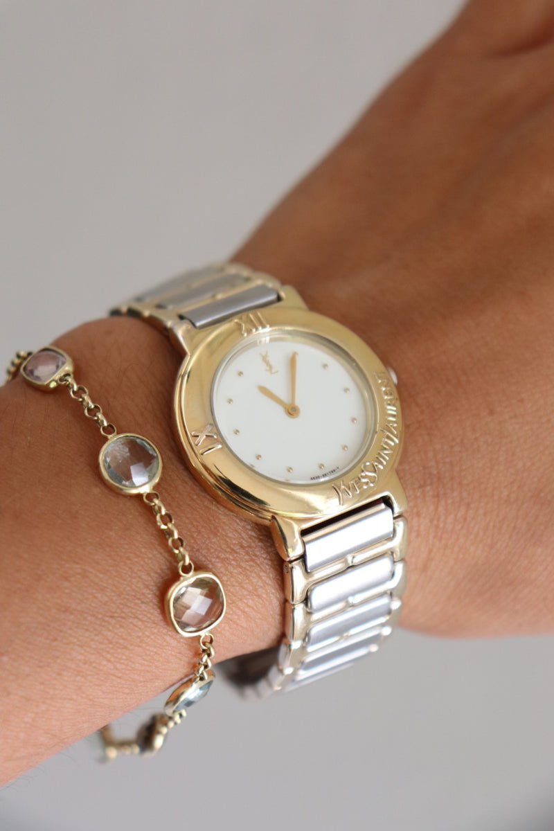 【希少】Yves Saint Laurent 腕時計 ラウンド ゴールド 白 Vintage YSL White Dial Two-Tone Watch| Shop Canela Vintage – The
