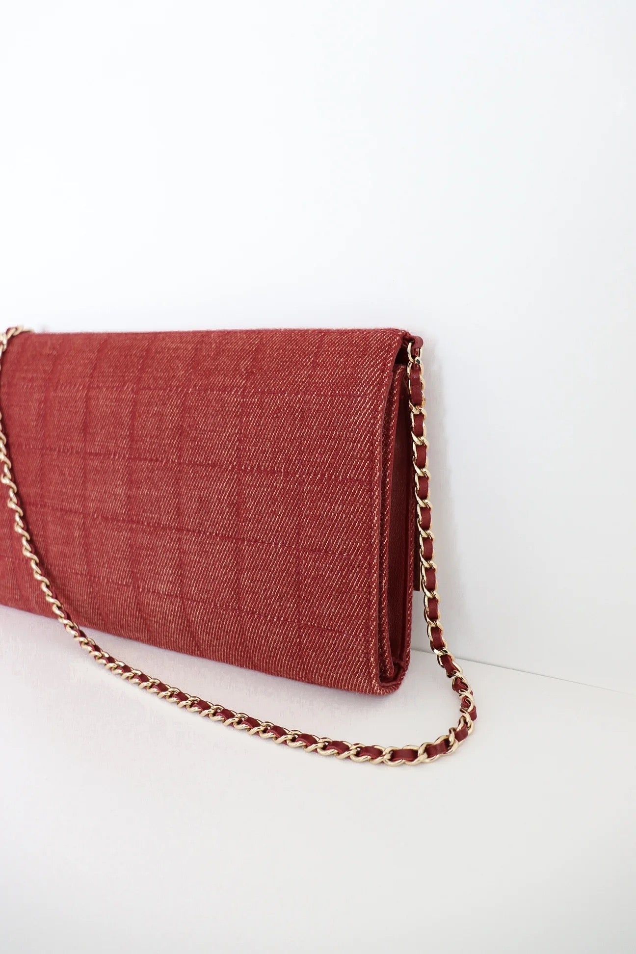Chanel denim square quilted bag with chain