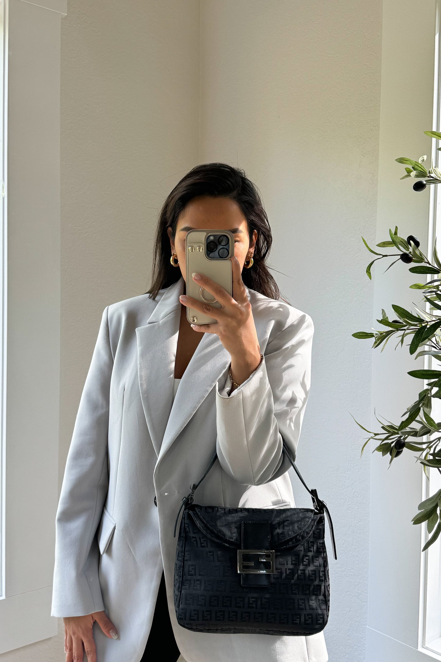 Fendi zucchino double flap baguette in black