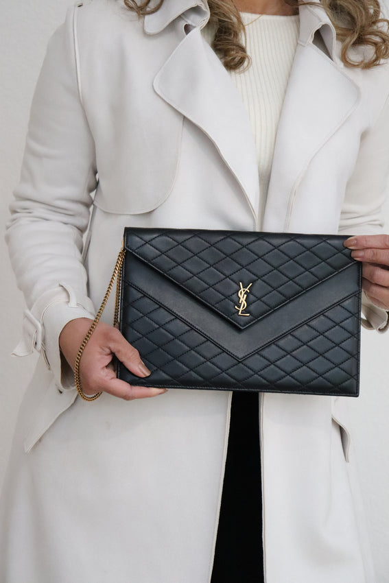 YSL Gaby quilted leather envelope pouch on chain