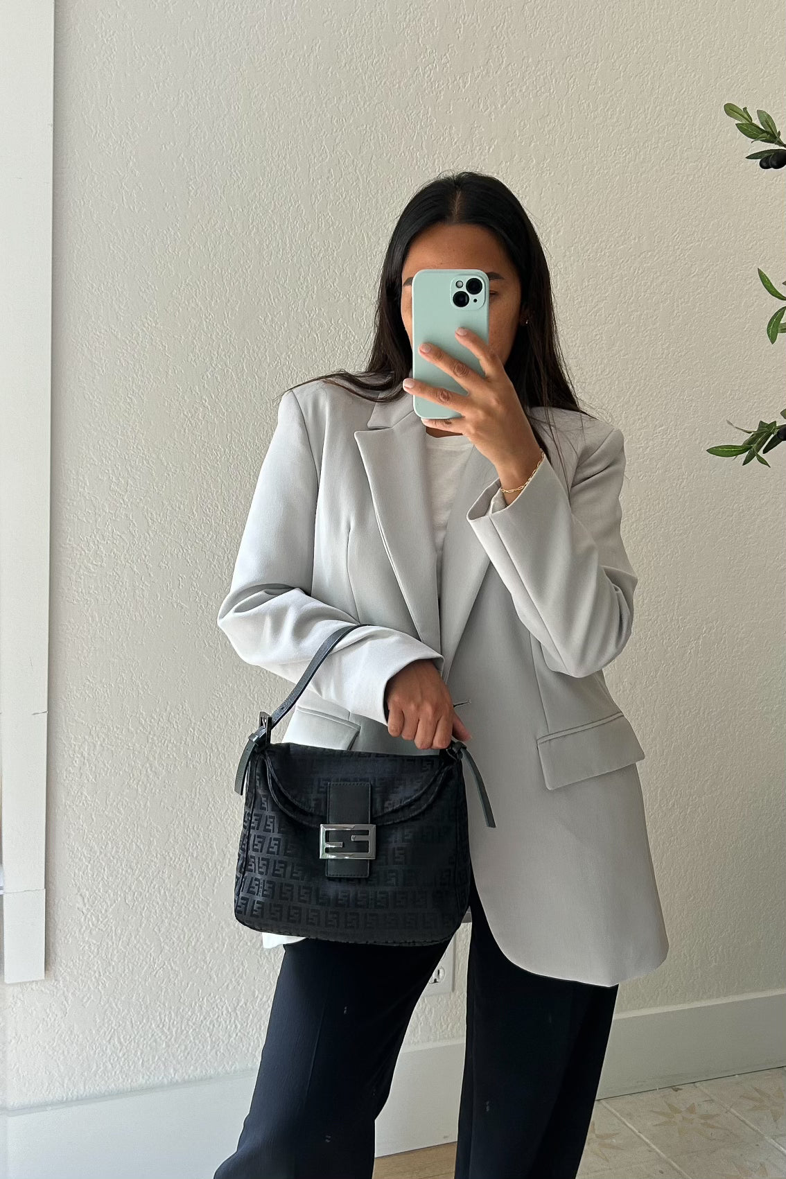 Fendi zucchino double flap baguette in black