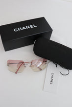 Load image into Gallery viewer, Y2K Chanel Rhinestone Ombre Pink Tinted Silver Sunglasses
