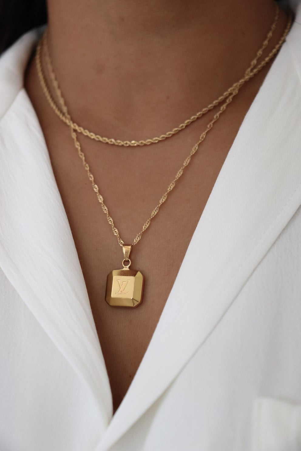Louis Vuitton LV golden square pendant
