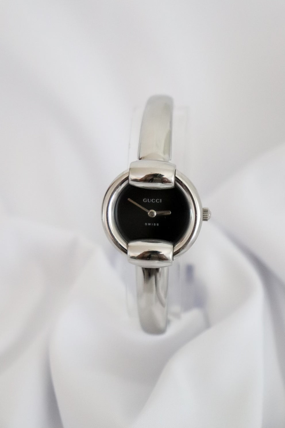 Vintage Gucci Silver Bangle Watch with Black Dial (EUC) Gucci 90s silver bangle - Gem main image 3