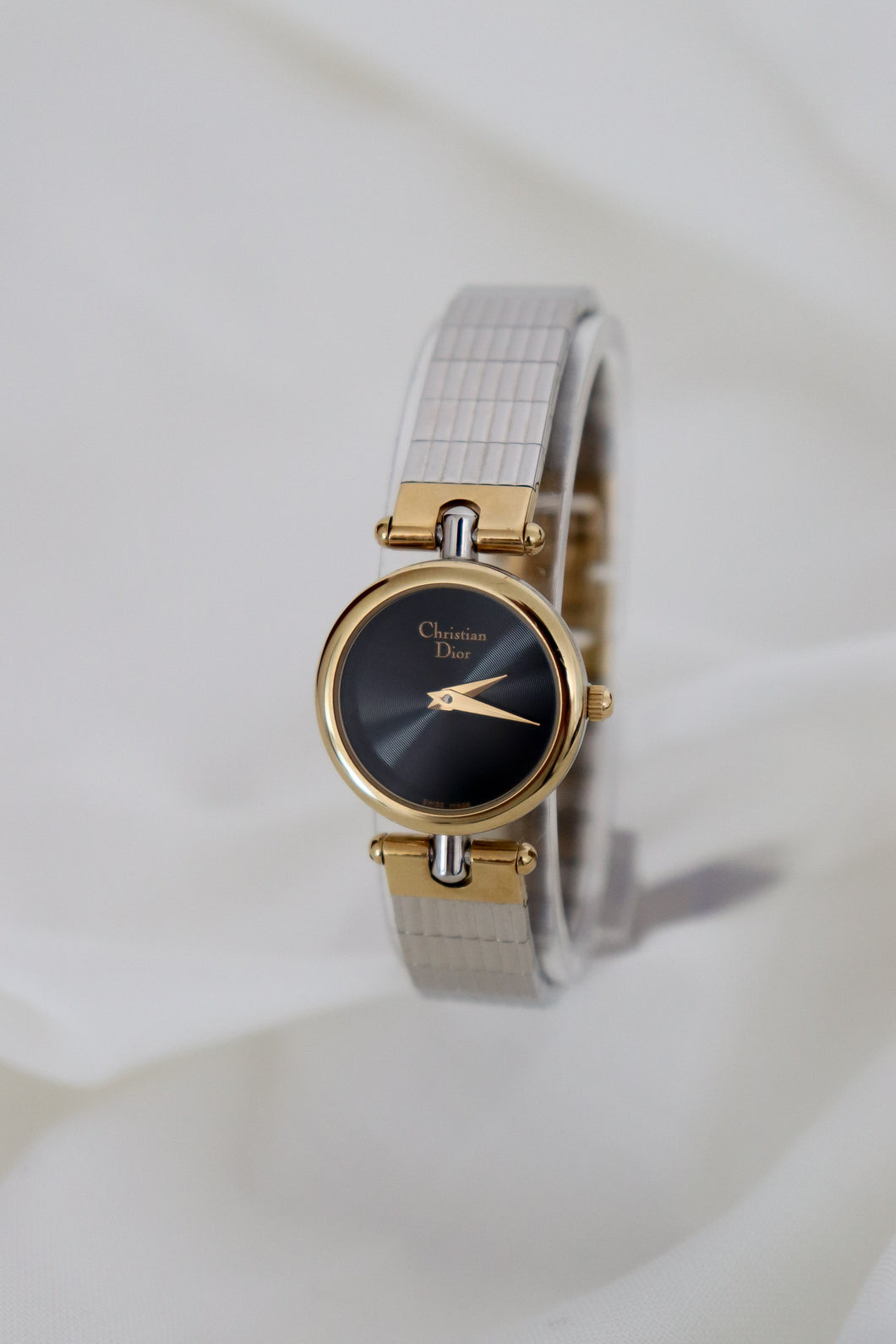 Dior 1990s Black Dial Round Two Tone Watch