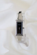 Load image into Gallery viewer, Vintage Gucci Bangle Watch in silver with black dial
