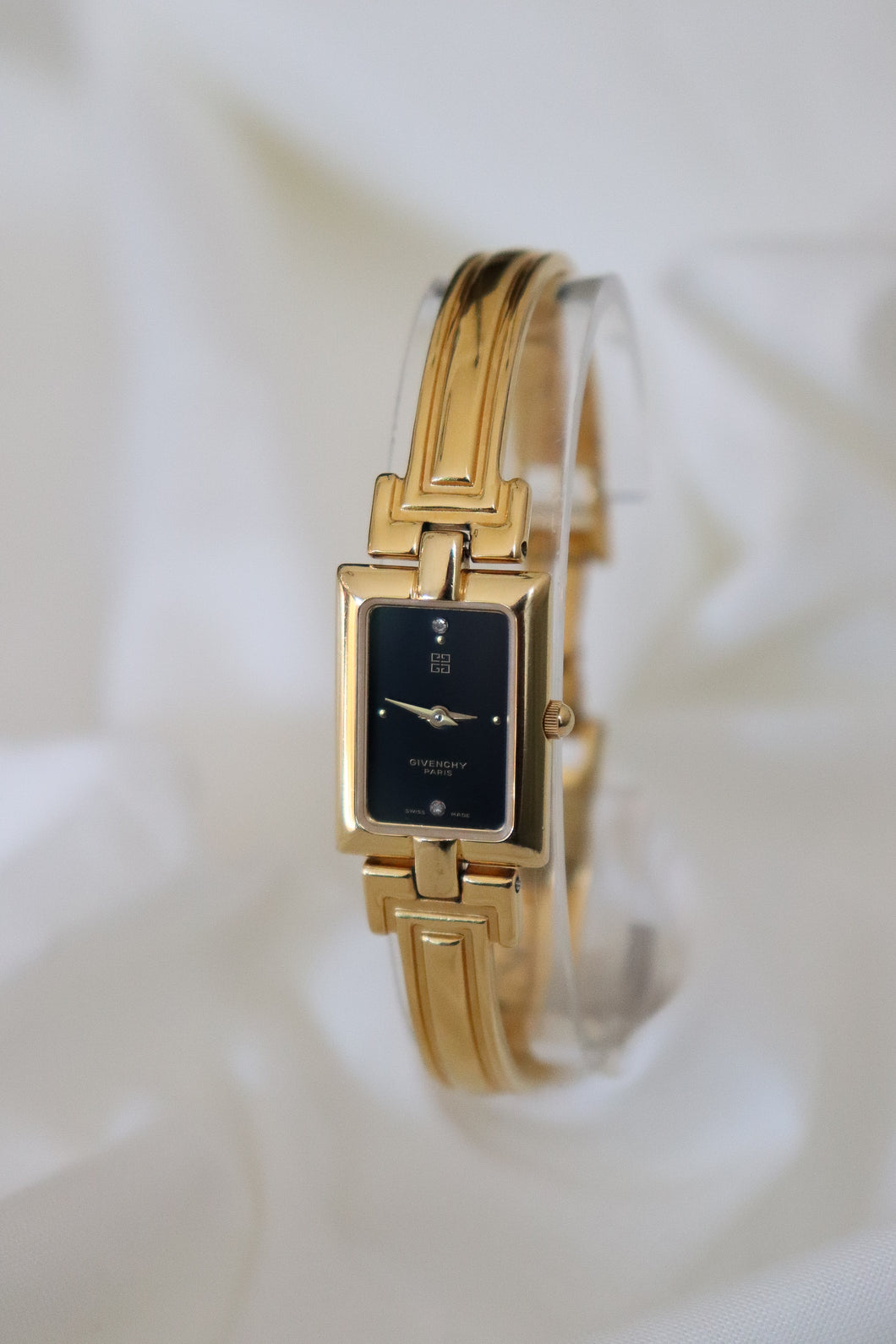 Vintage Givenchy 1990s Black Dial Gold Plated Bangle Watch