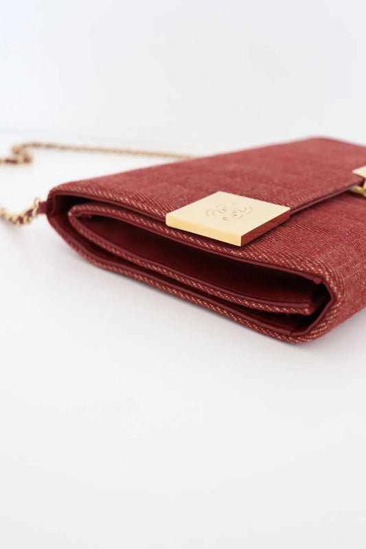Chanel denim square quilted bag with chain