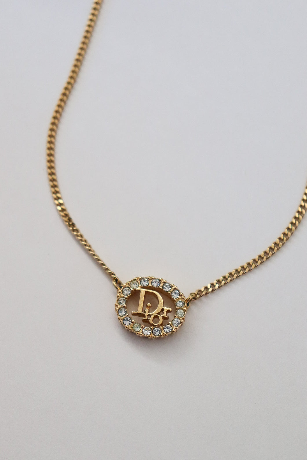 Vintage Dior Diorissimo Crystal Oval Pendant Necklace