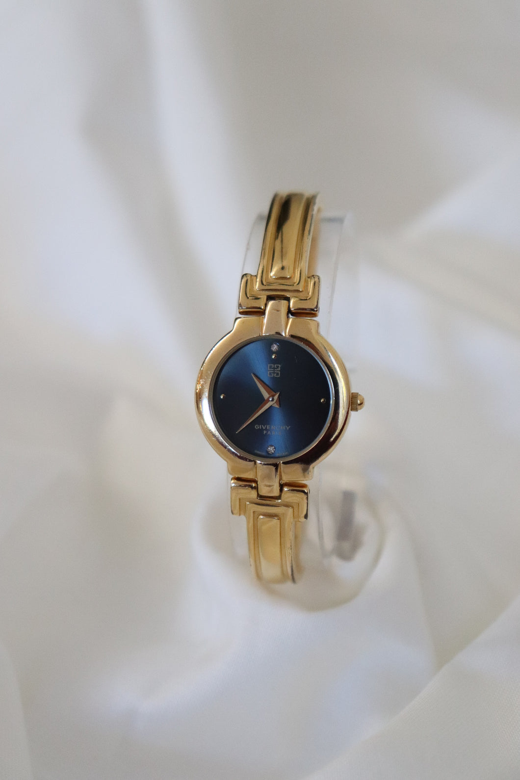 Vintage Givenchy 1990s Blue Dial Gold Plated Bangle Watch