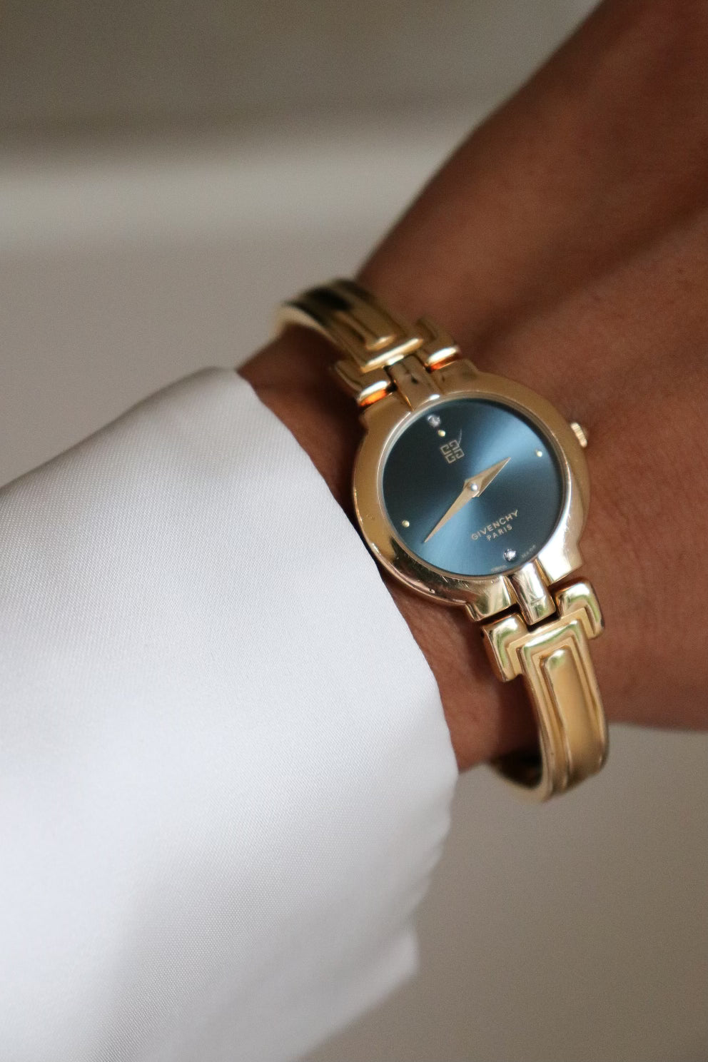 Vintage Givenchy 1990s Blue Dial Gold Plated Bangle Watch | Shop