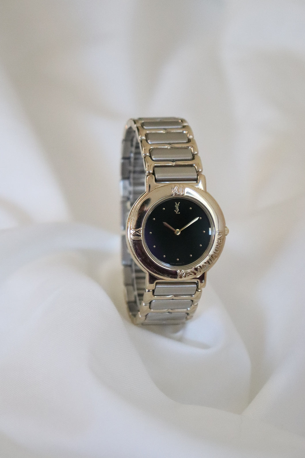 Vintage YSL Black Dial Two-Tone Watch